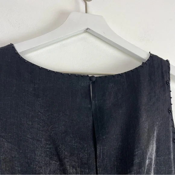 NWT Adrianna Papell Black Cocktail Dress Tiered Ruffle Sleeveless Beaded Neck - Picture 6 of 12